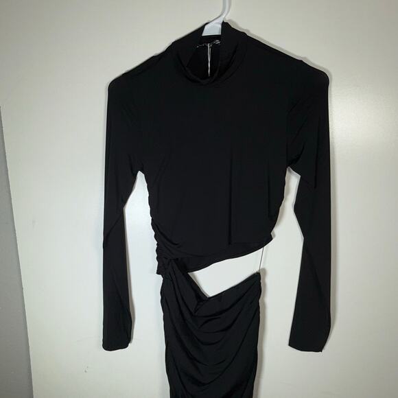 Zara NWT Black Cutout Maxi Dress Medium Long Sleeve Ruched Bodycon Modern - Picture 6 of 13
